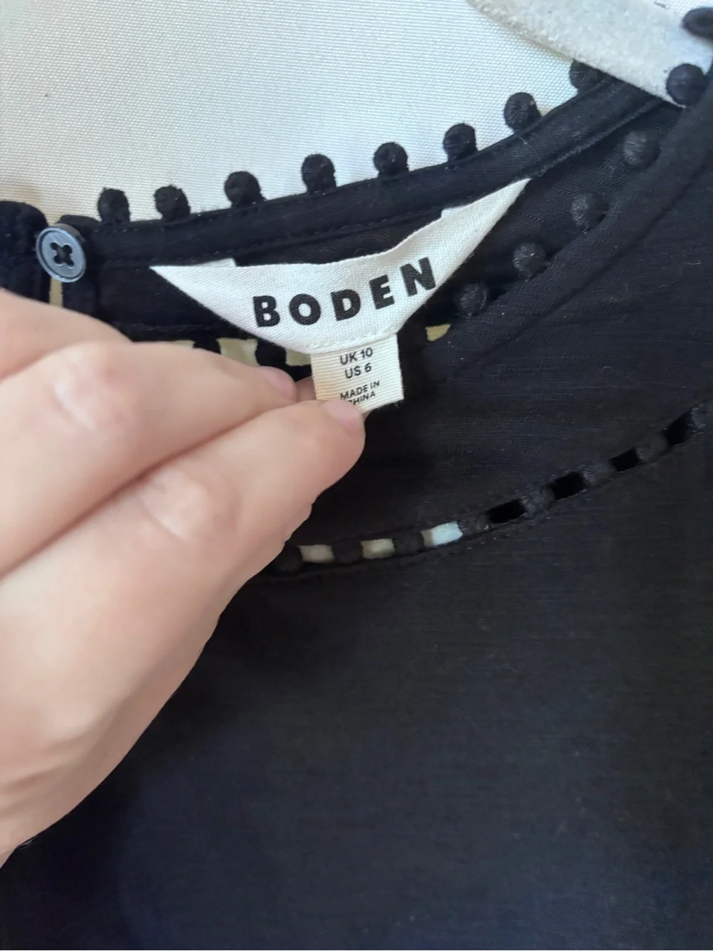 Boden Black Short Sleeve Pom-Pom Trim Blouse